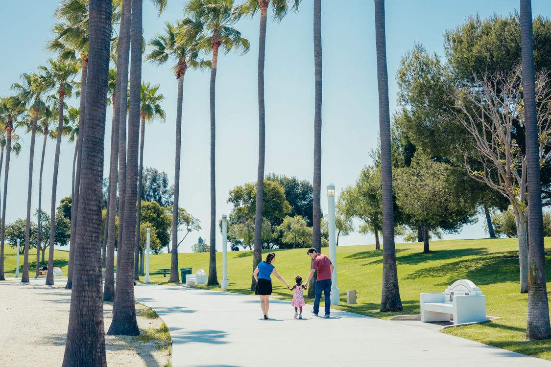 Parents and children walking together in a park